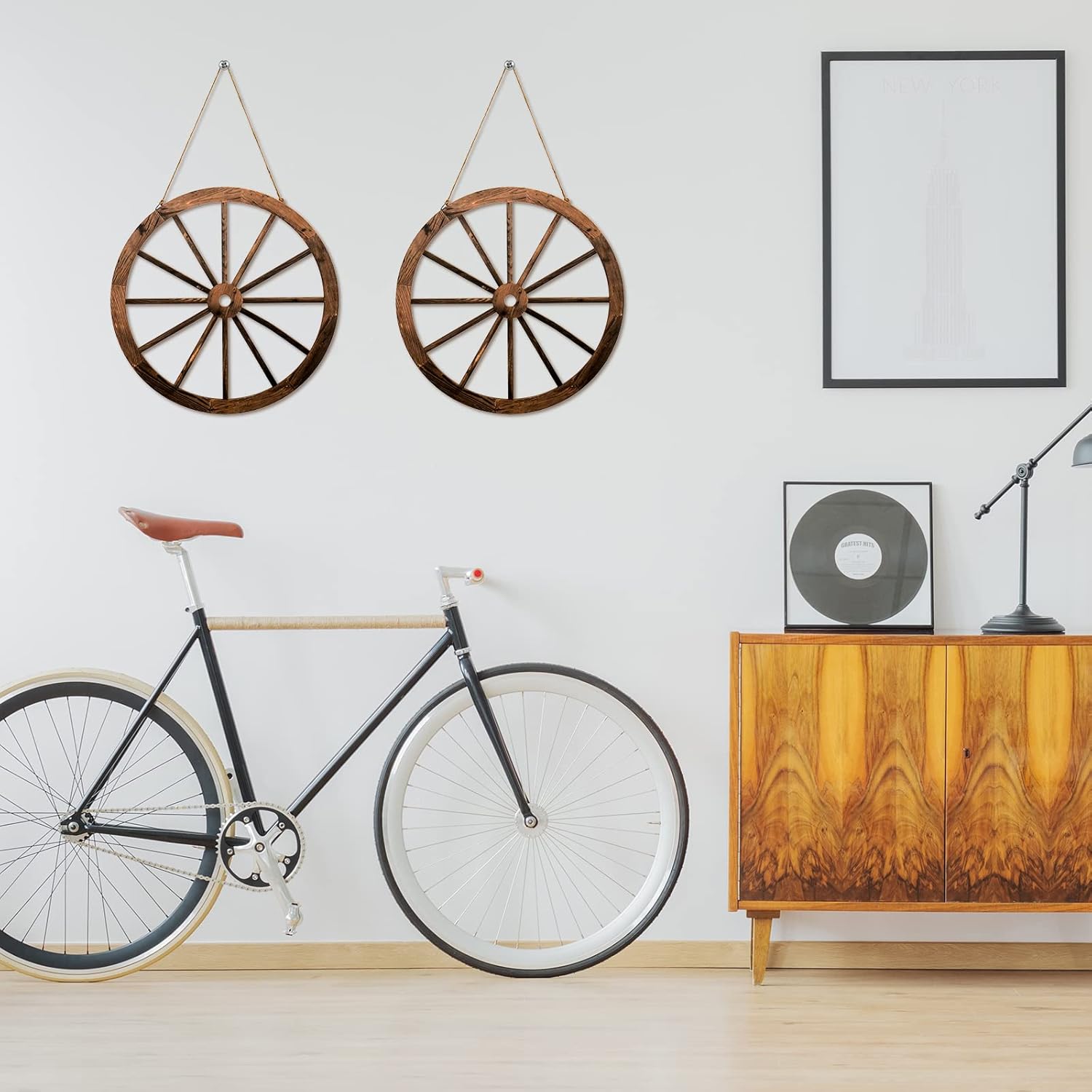 Qunclay 2 Pcs Wagon Wheel Decor Wooden Wall Sculptures