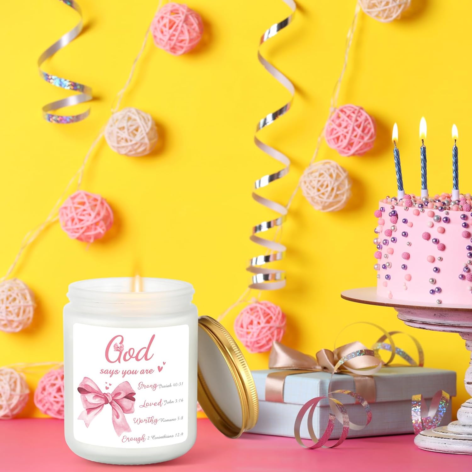 Pink Bow Christian Candle for Women Confirmation Gift