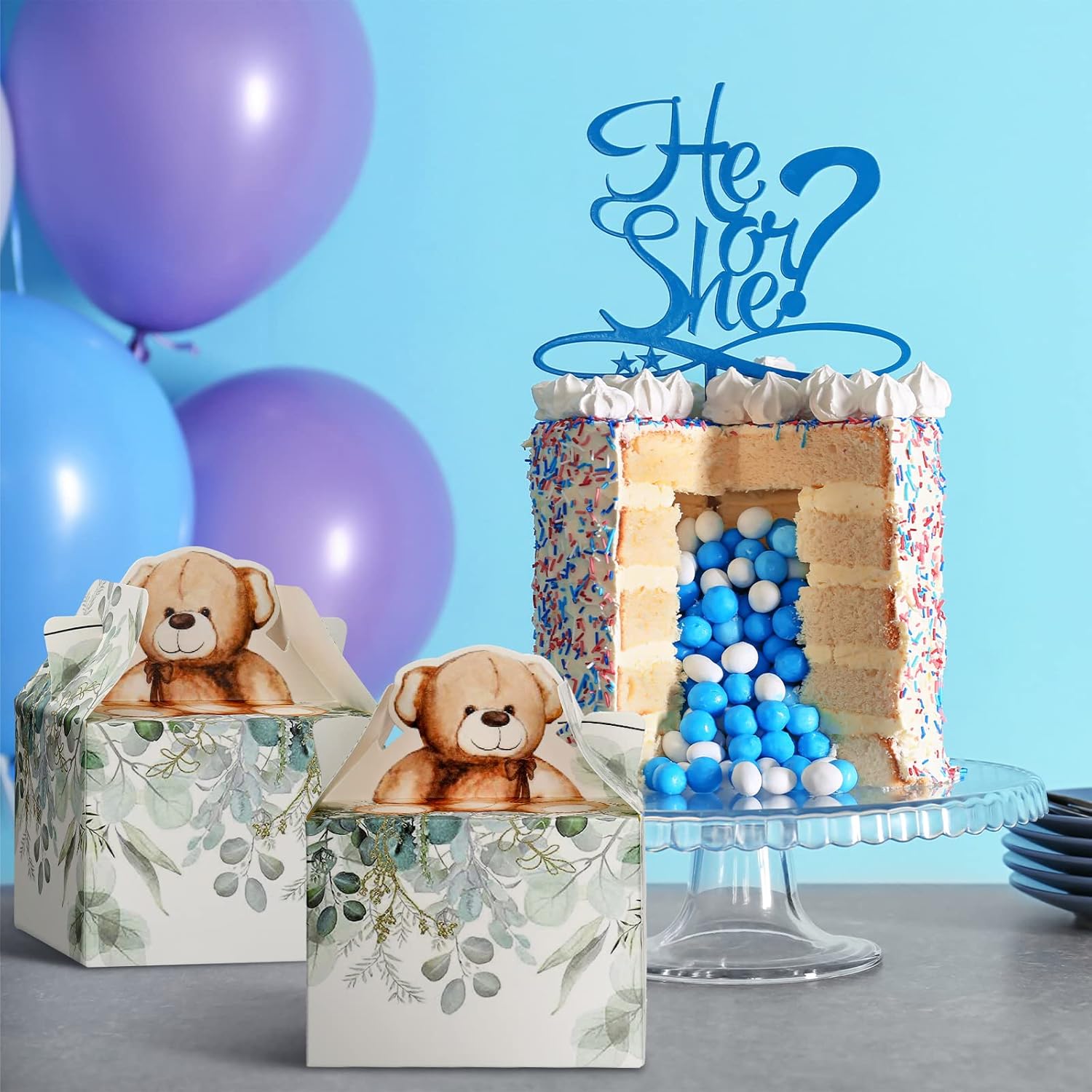 Spakon 50 Pack Bear Baby Shower Favor Boxes