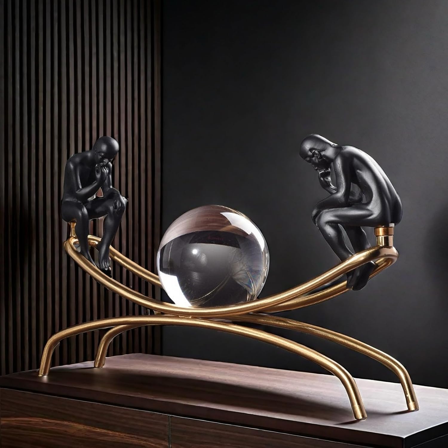 The Thinker Statue with Crystal Ball Decor Figurine