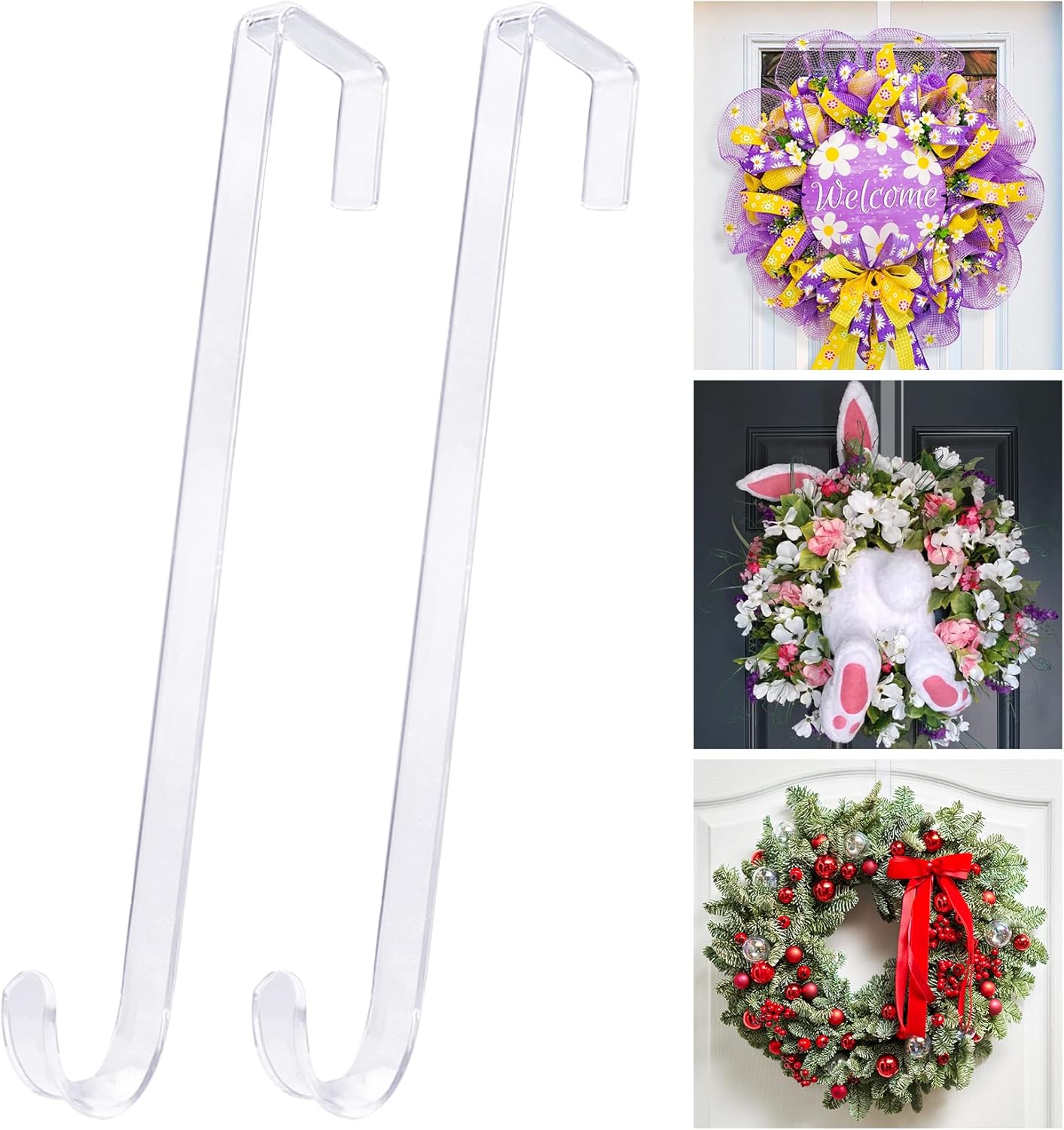 12 Clear Wreath Hanger Non Scratch Door Hooks 2 Pack