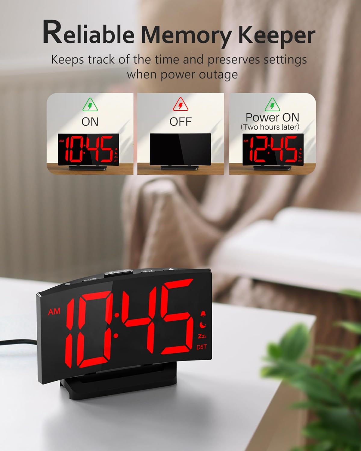 GOLOZA Digital Alarm Clock with Night Mode and Custom Brightness