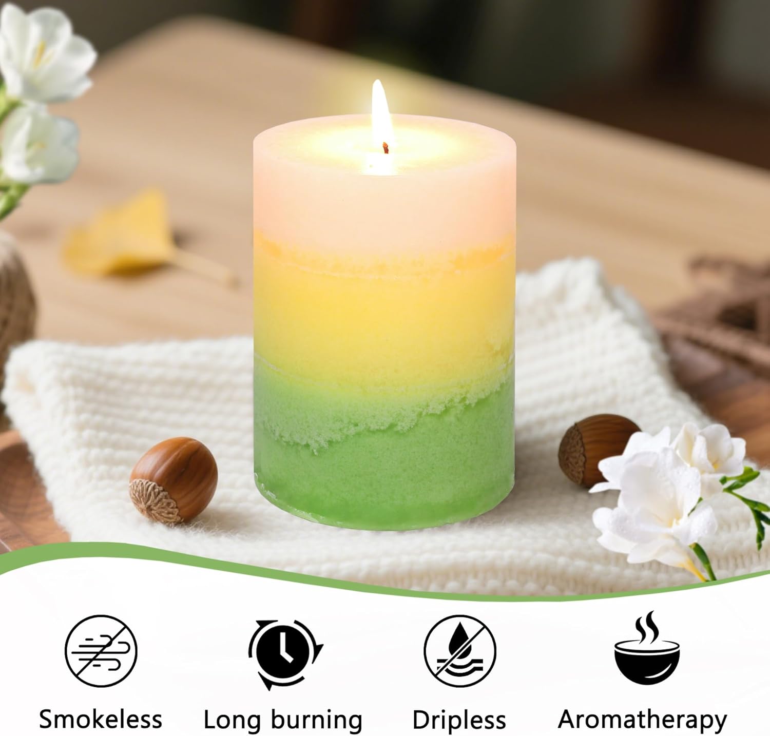 Freesia Scented Pillar Candles Set of 3 1