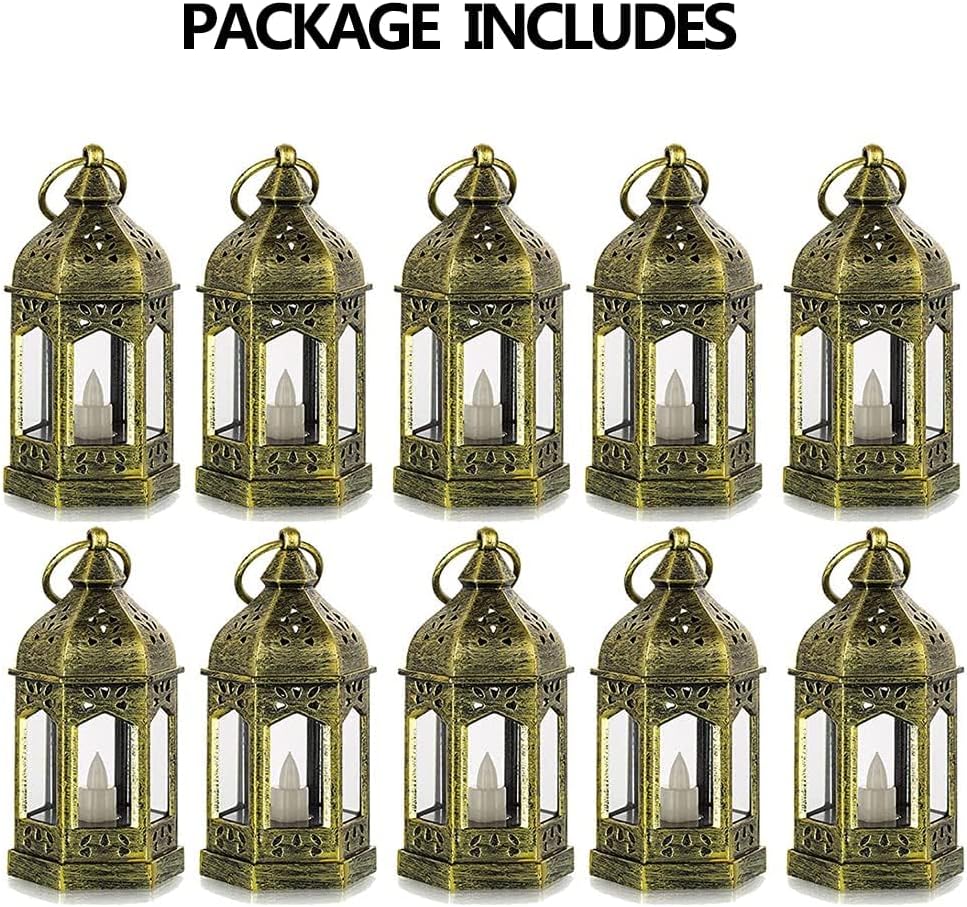 Mini Lantern with Flickering LED Candles Set of 10