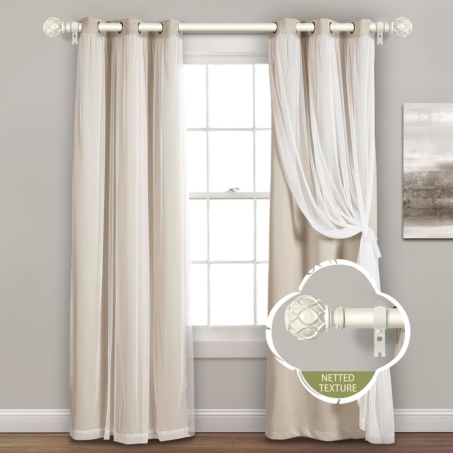 TANGWIN Antique White Farmhouse Curtain Rod Set
