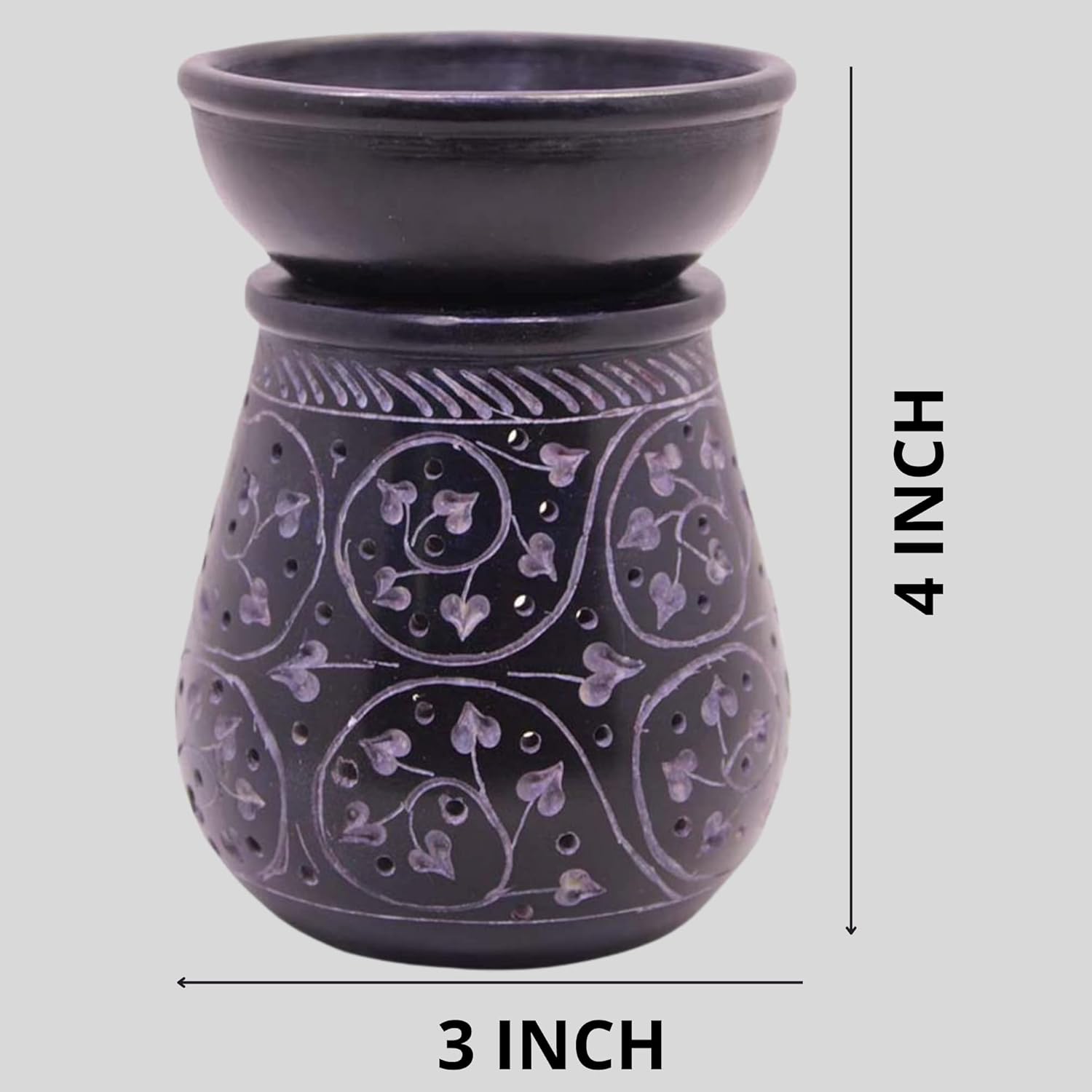 Handmade Soapstone Aroma Oil Burner with Round Floral Carving