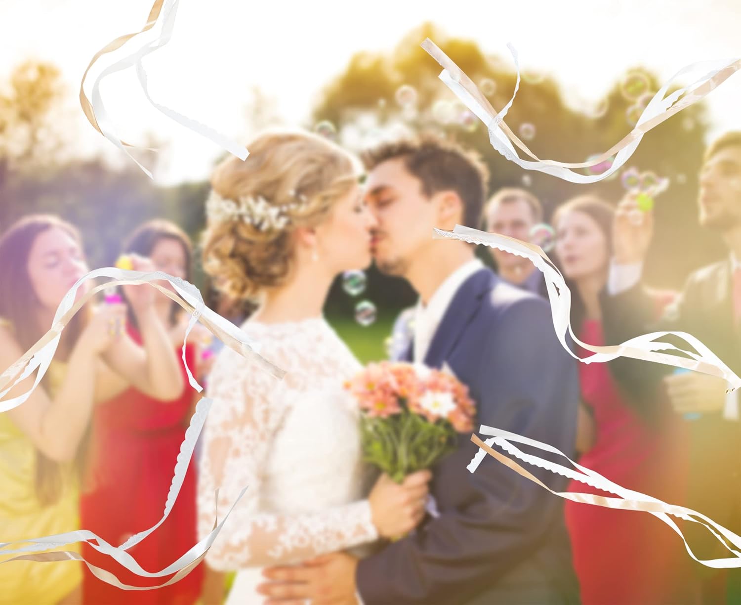 Kingsnow 100 Pieces Champagne Ribbon Wedding Wands