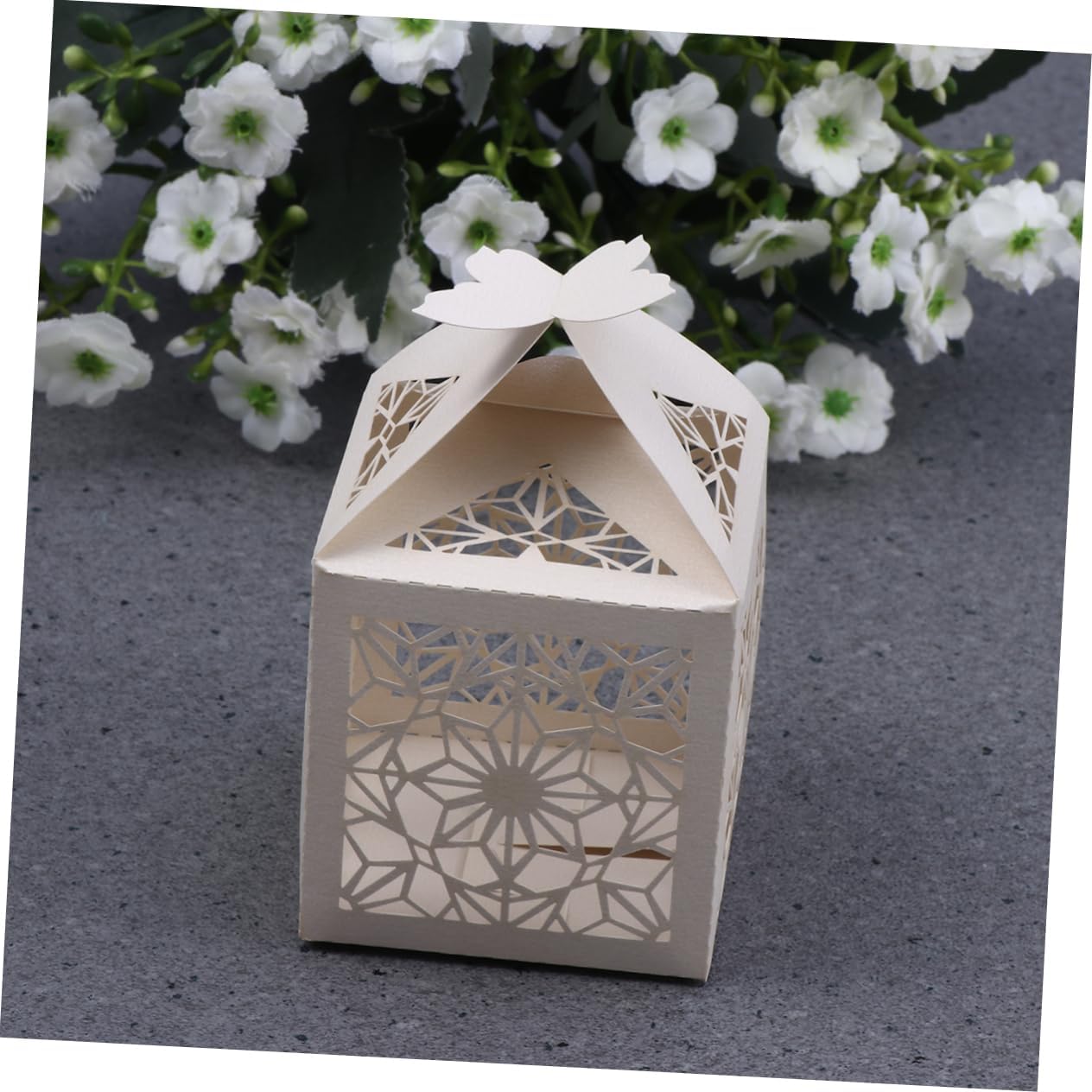 COOLHIYA 50pcs Hollow Craft Paper Wedding Favor Boxes Beige