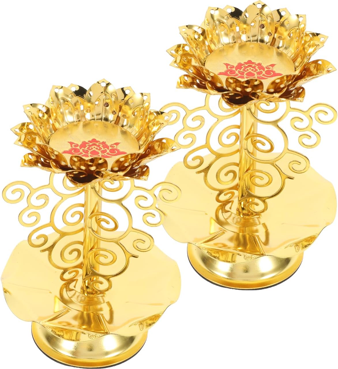 Amosfun 2pcs Golden Lotus Candle Holders for Diwali and Religious Use
