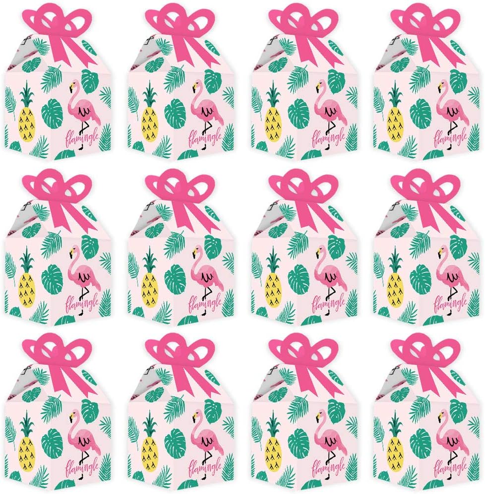 Big Dot of Happiness Pink Flamingo Party Bow Boxes Set of 12
