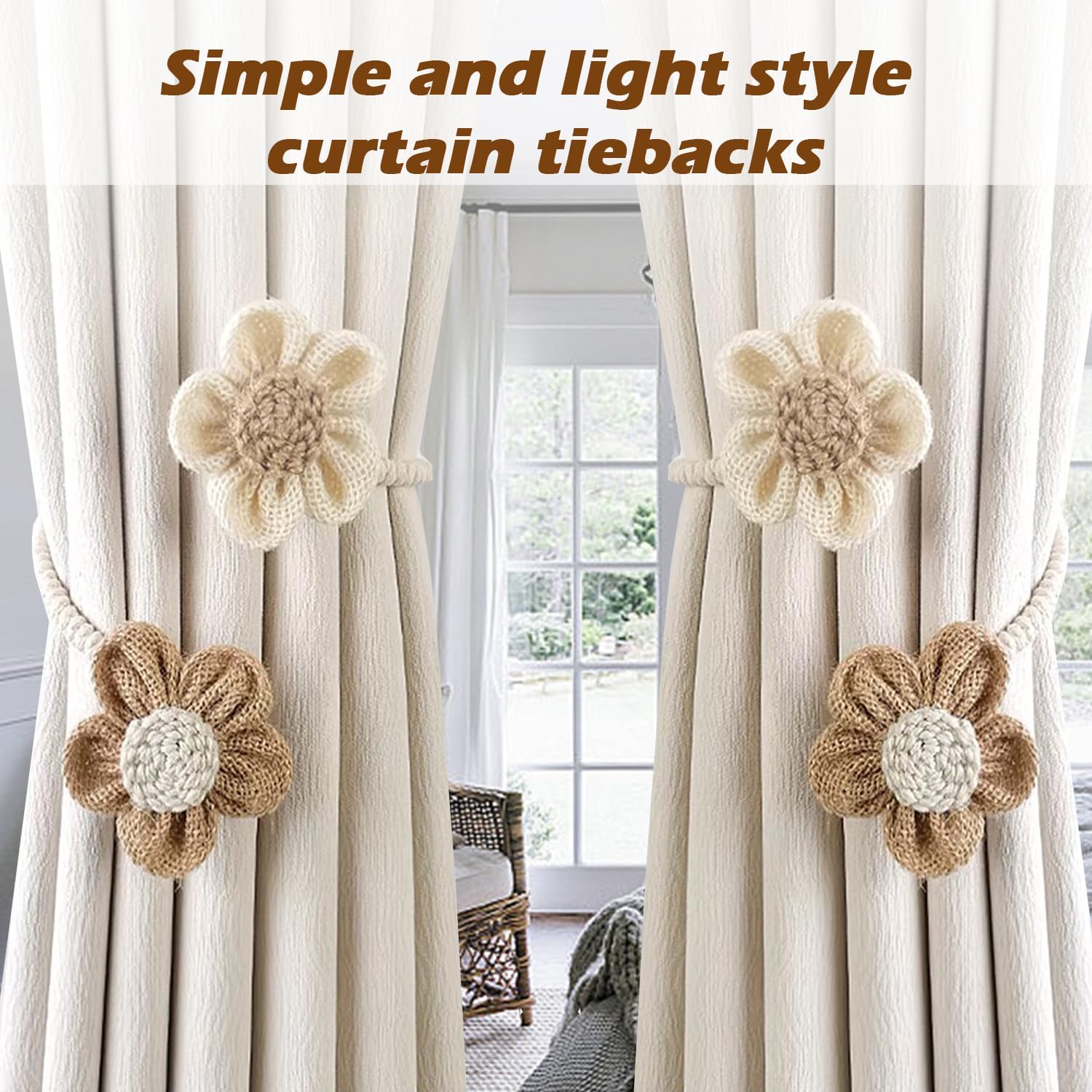 SRG Rope Curtain Tiebacks 2 Pack Sunflower Cream Khaki