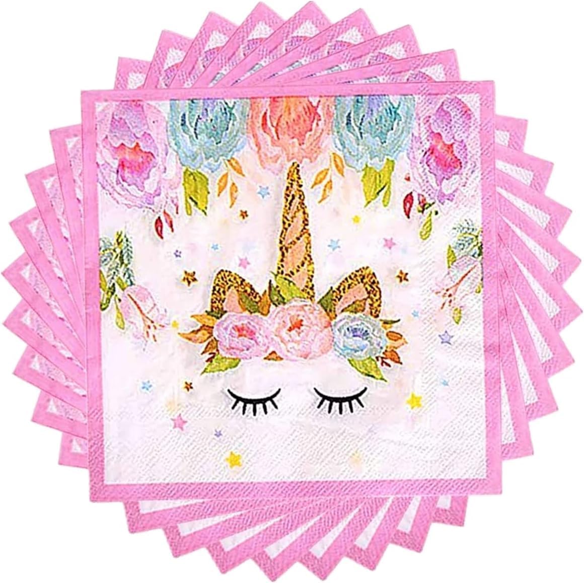 50 PCS Pink Unicorn Napkins for Girls Party