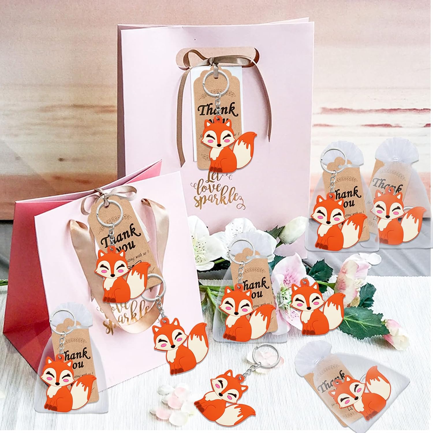 24 Pack Fox Keychain Party Favor Set