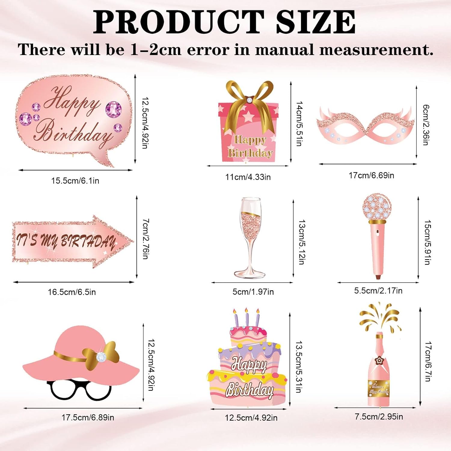 33PCS Glitter Rose Gold Photo Booth Props for Birthday