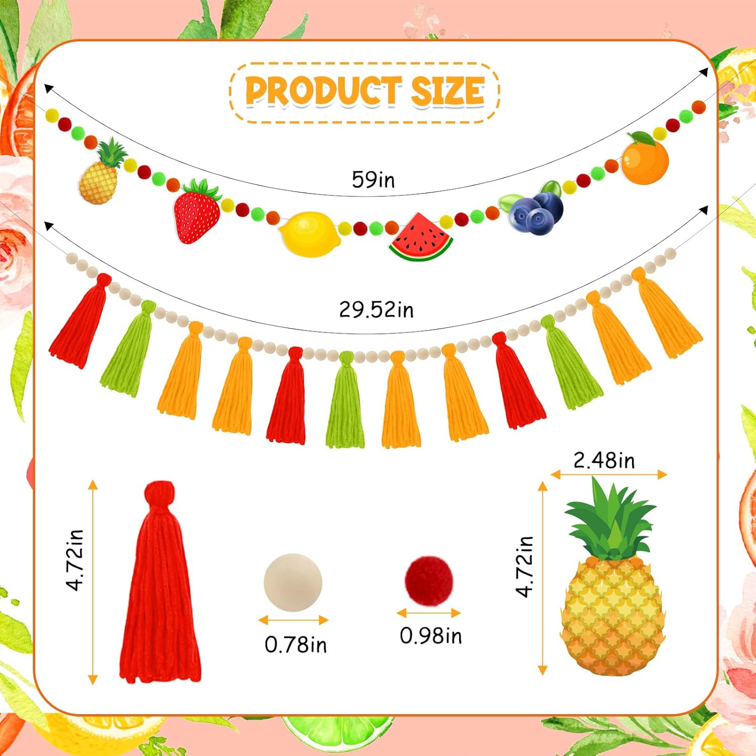 Cheerupp Fruit Tassel Garland with Wood Beads and Pom Poms