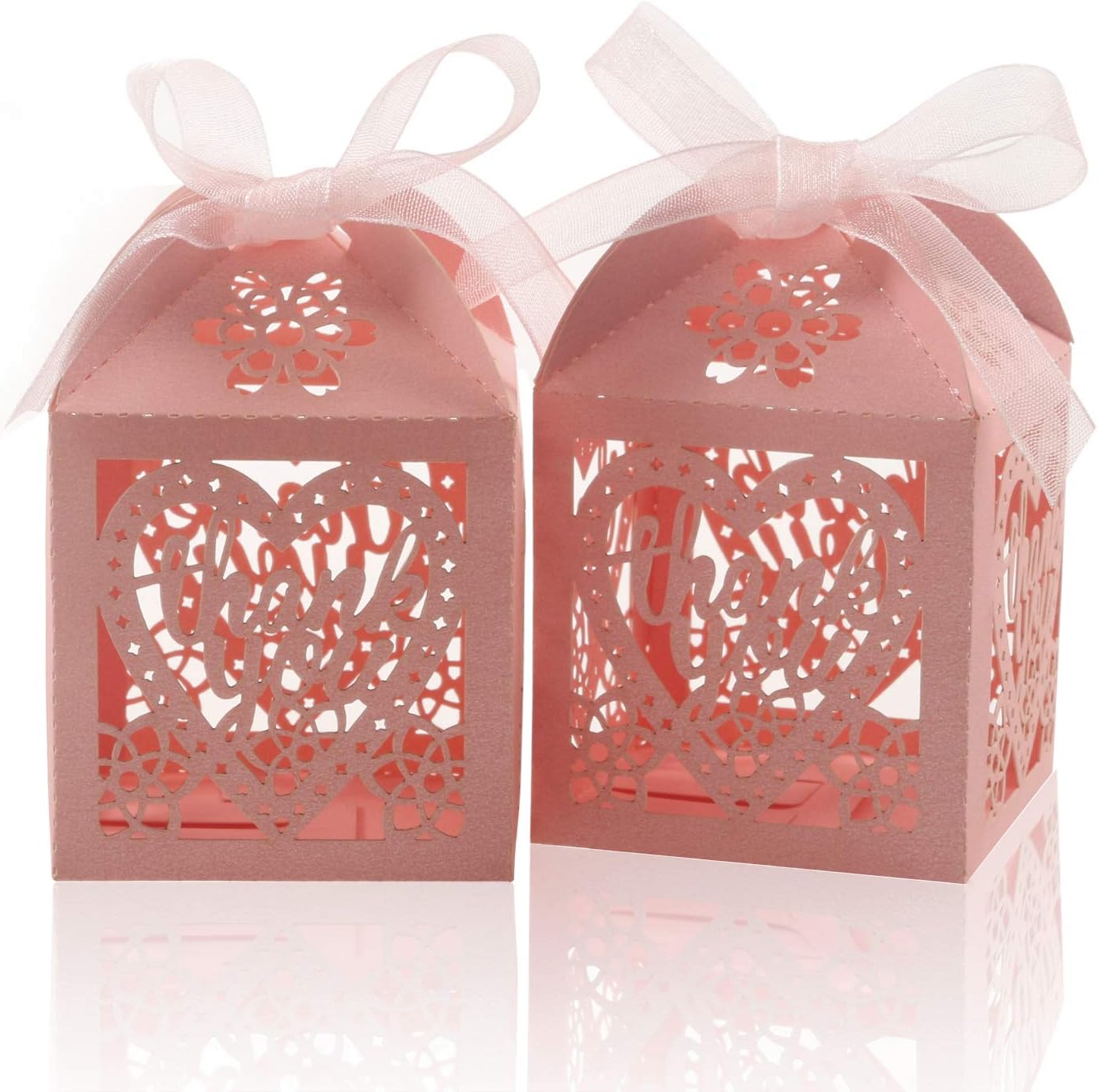 COTOPHER 60pcs Laser Cut Pink Thank You Boxes with Ribbons
