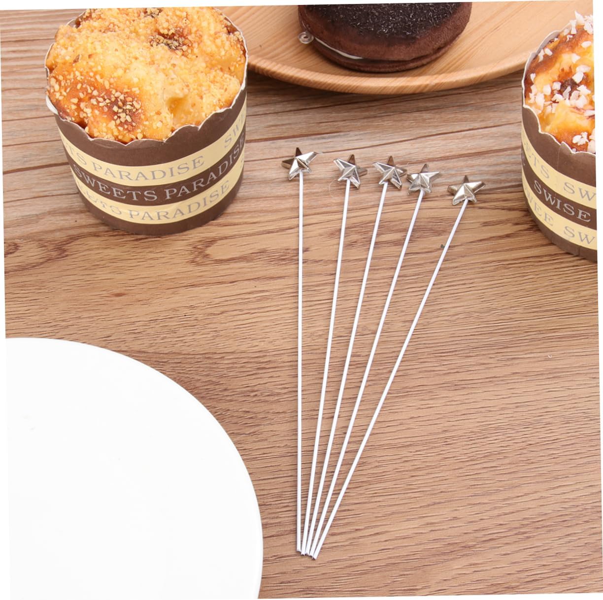 LIFKOME 50pcs Five-Pointed Star Cake Toppers Silver Decorations
