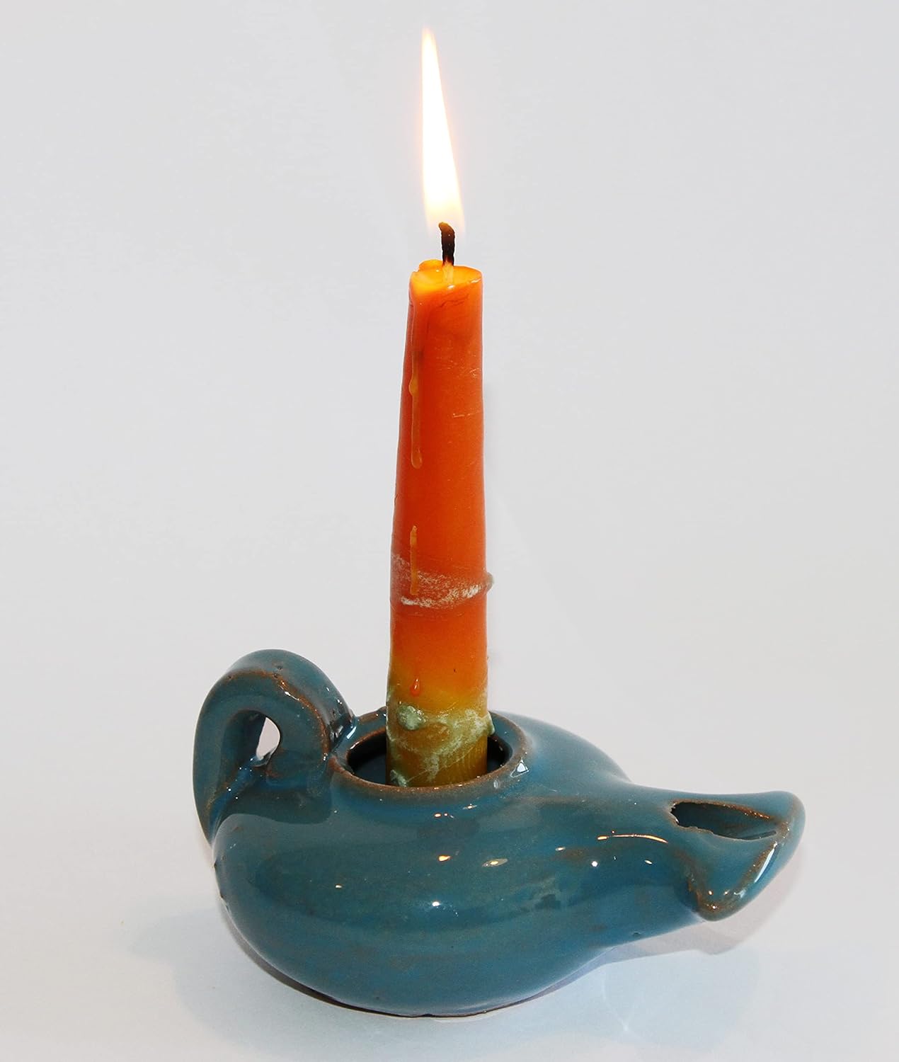 Herodian Glazed Oil Lamp Blue Handmade Hanukkah Judaica Gift