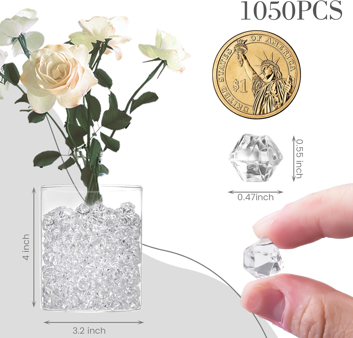DomeStar 1050PCS Clear Acrylic Ice Rocks Vase Decor