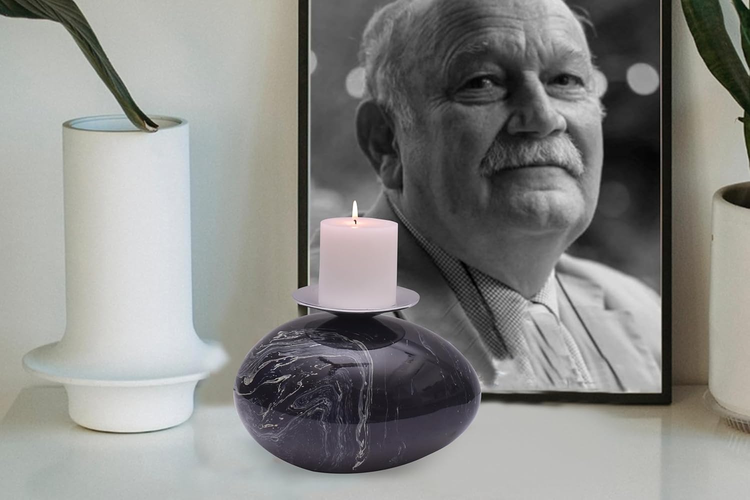 Candle Cremation Urn for Human Ashes - Large Black Marble