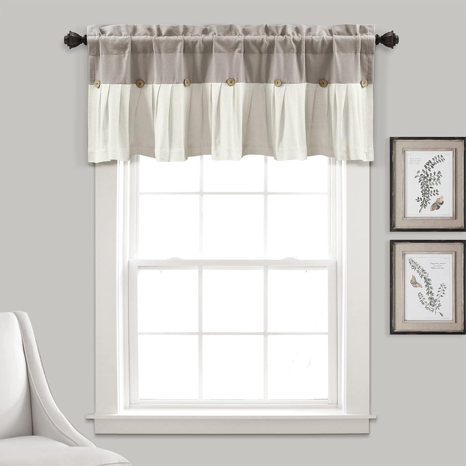Lush Decor Linen Button Farmhouse Valance 52x18 Inch