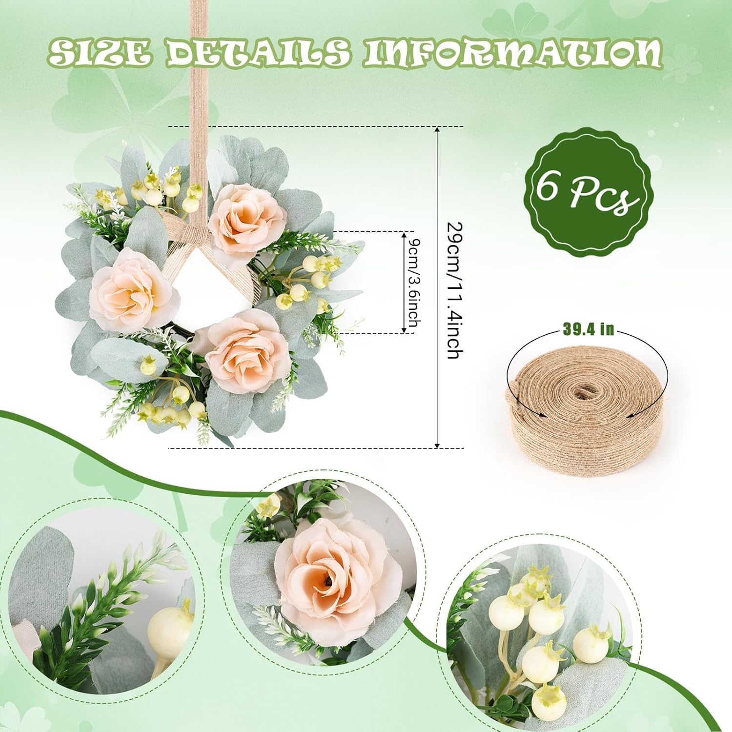 6 Pcs Wedding Rose Candle Rings Swag Wreath Garland Decor
