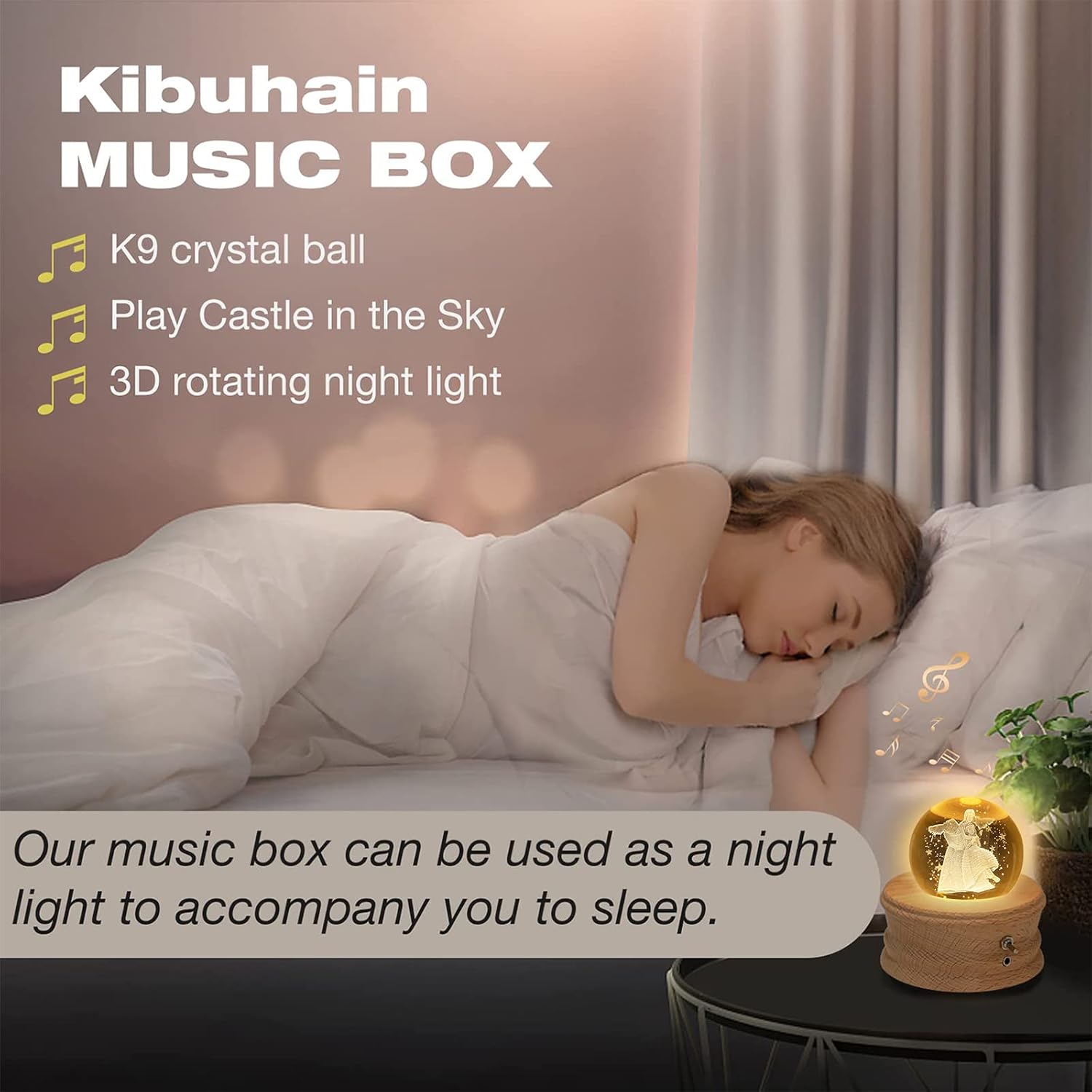 Kibuhain 3D Crystal Ball Music Box with Light and Base