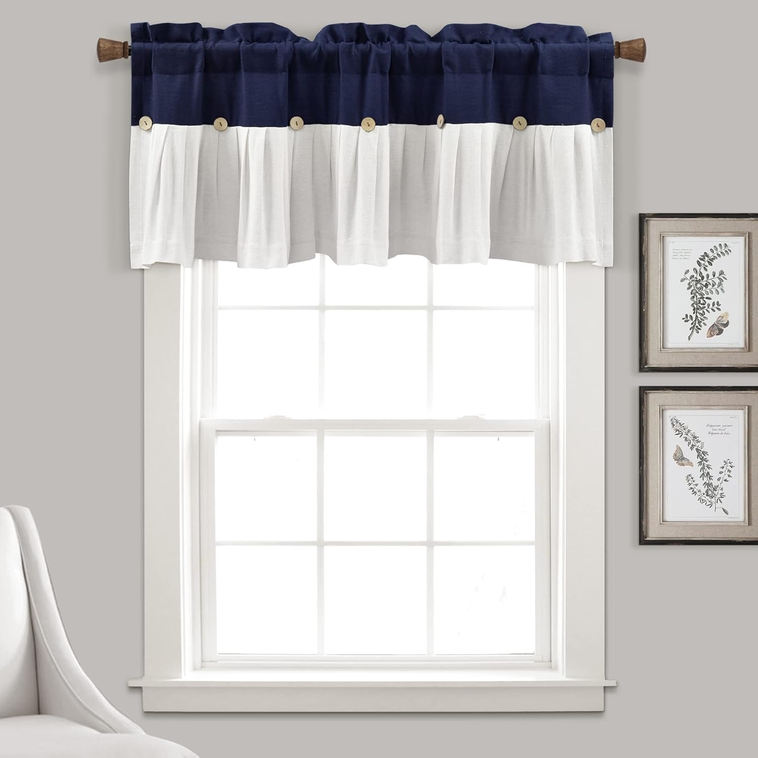 Lush Decor Linen Button Farmhouse Valance 52x18 Inch