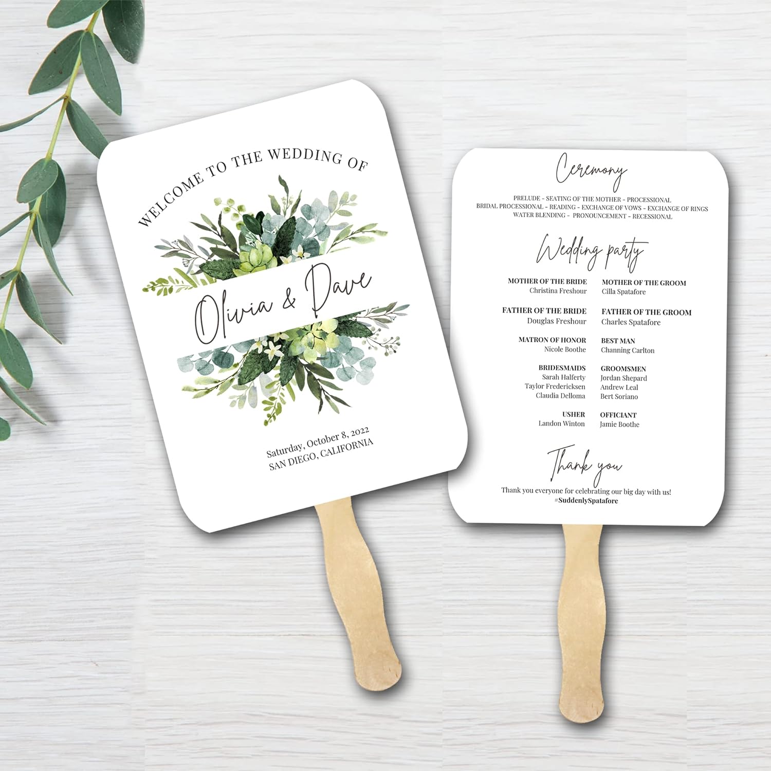 Social Stationery Wedding Program Fans Set of 100 Fully Assembled