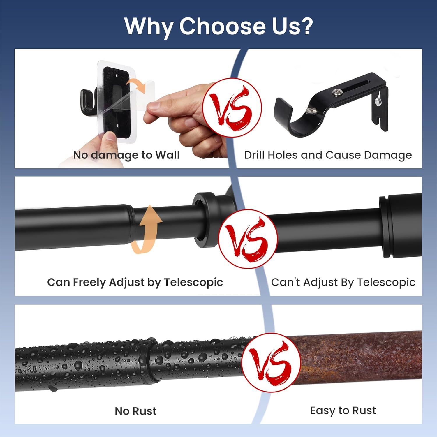 ENJOYBASICS No Drill Curtain Rods 28-47 Inches Black