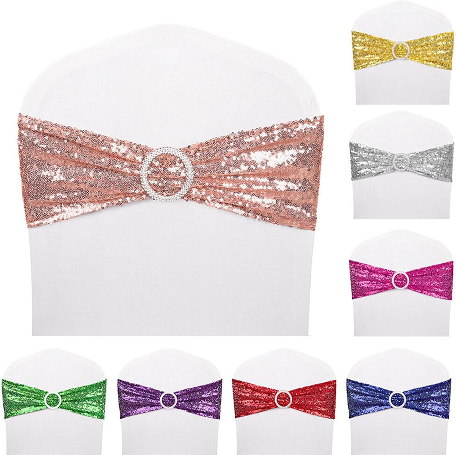 25 PCS Stretch Sequin Chair Sashes for Wedding and Events