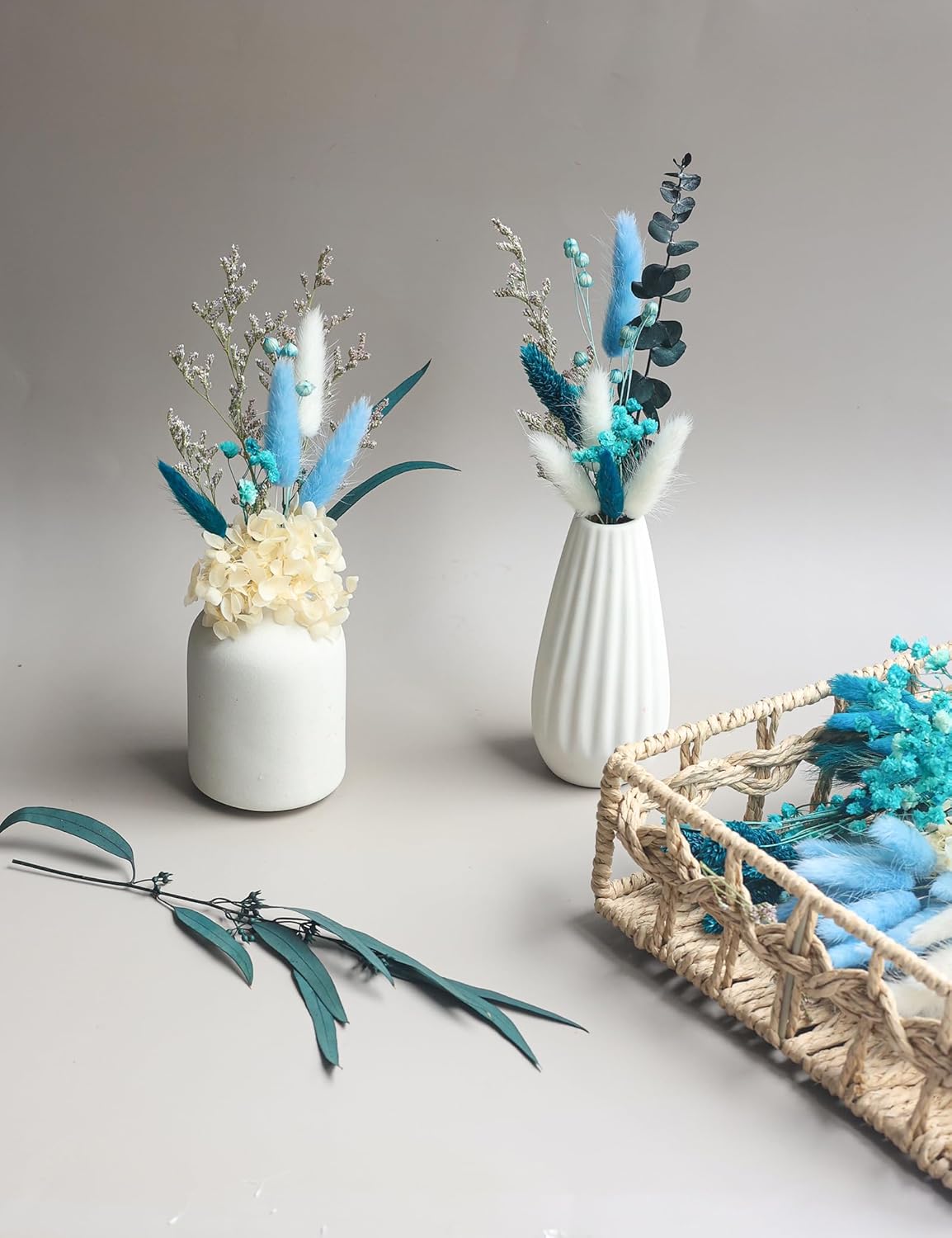 DIY Peacock Blue Dried Flower Set with Stems