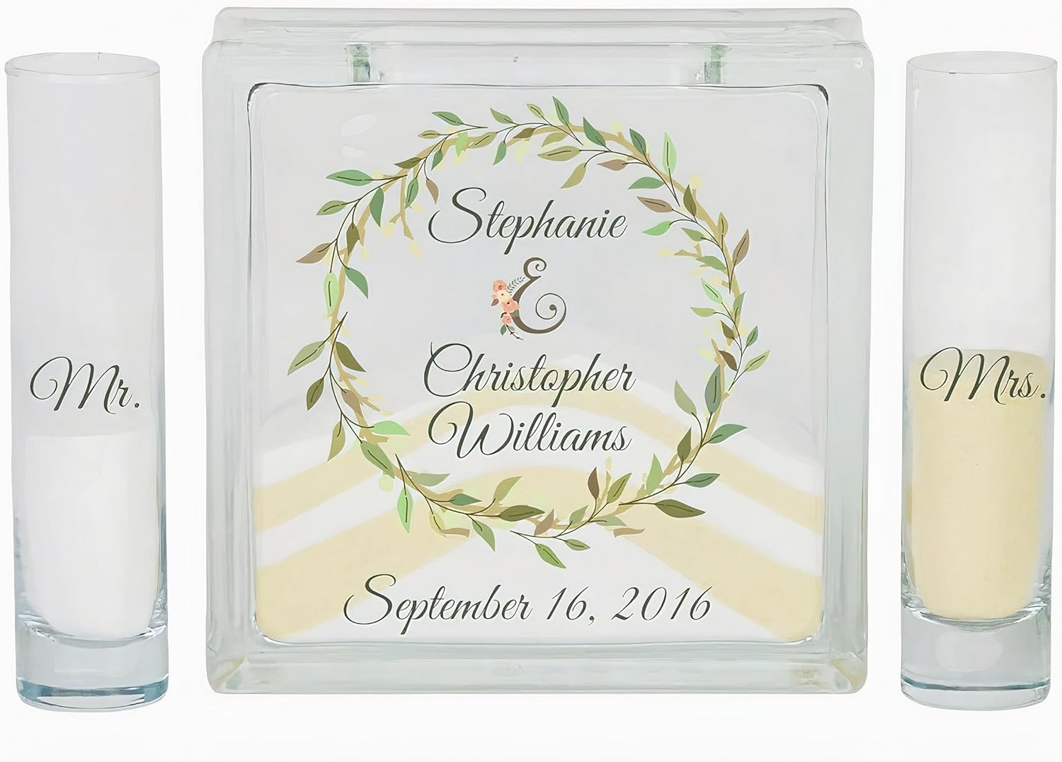 Personalized Glass Wedding Wreath Sand Ceremony Kit with Lid and Sand