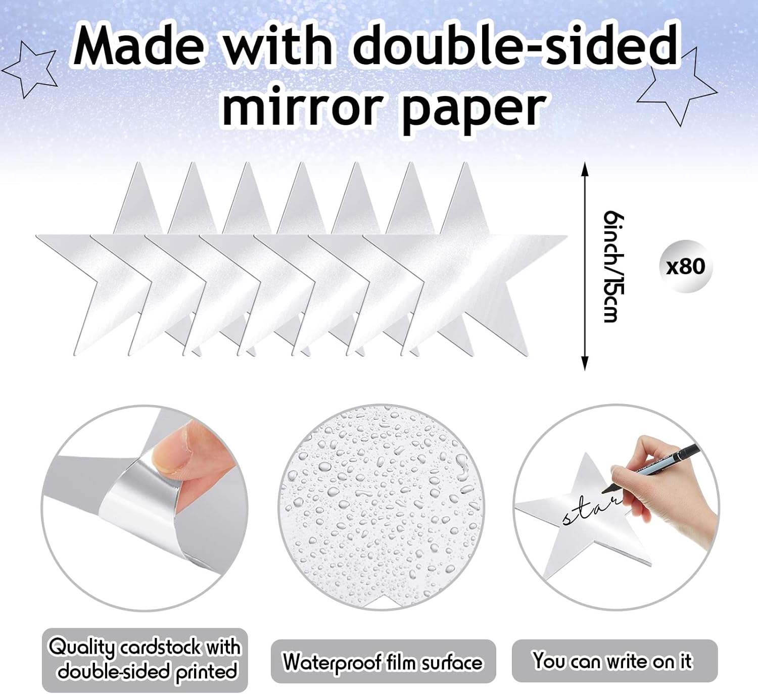Leinuosen 80 Pieces 6 Inch Silver Stars Cutouts Decorations