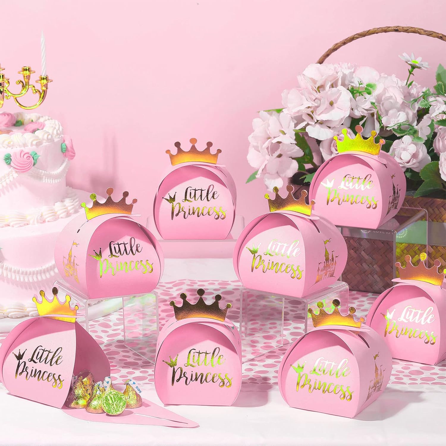 TaoBary 36 Pack Pink Princess Candy Boxes with Gold Crown