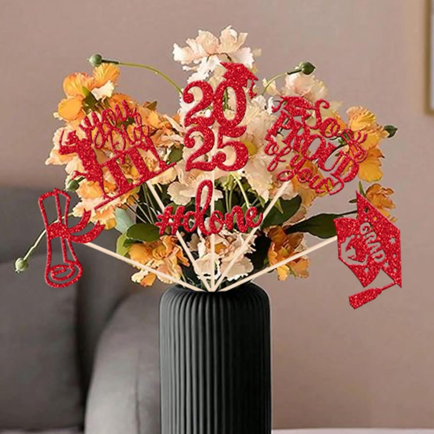 2025 Graduation Centerpiece Sticks Red Glitter