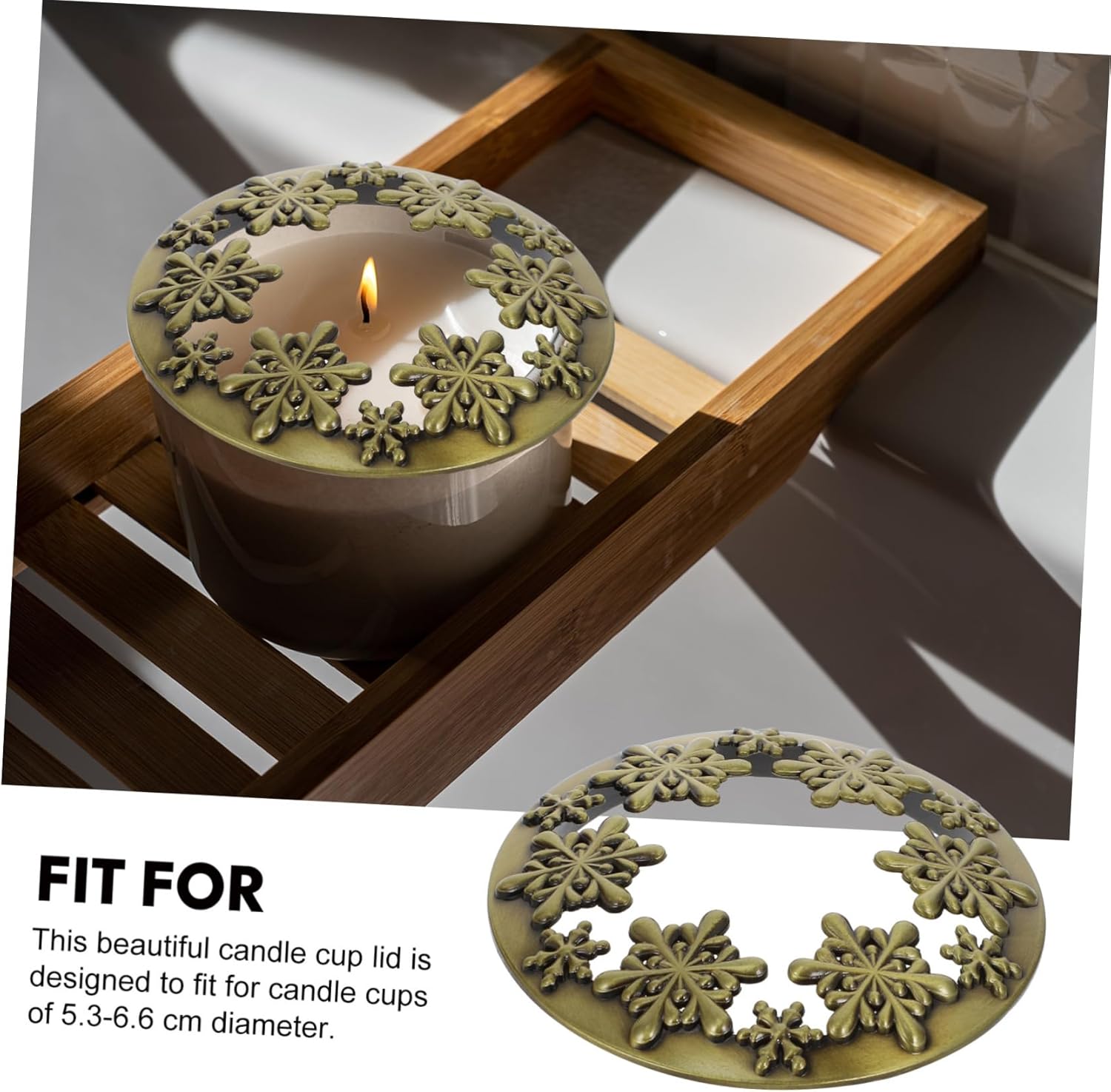 1pc Christmas Candle Cup Lid Zinc Alloy Jar Cover Snowflake Design Heat Gathering