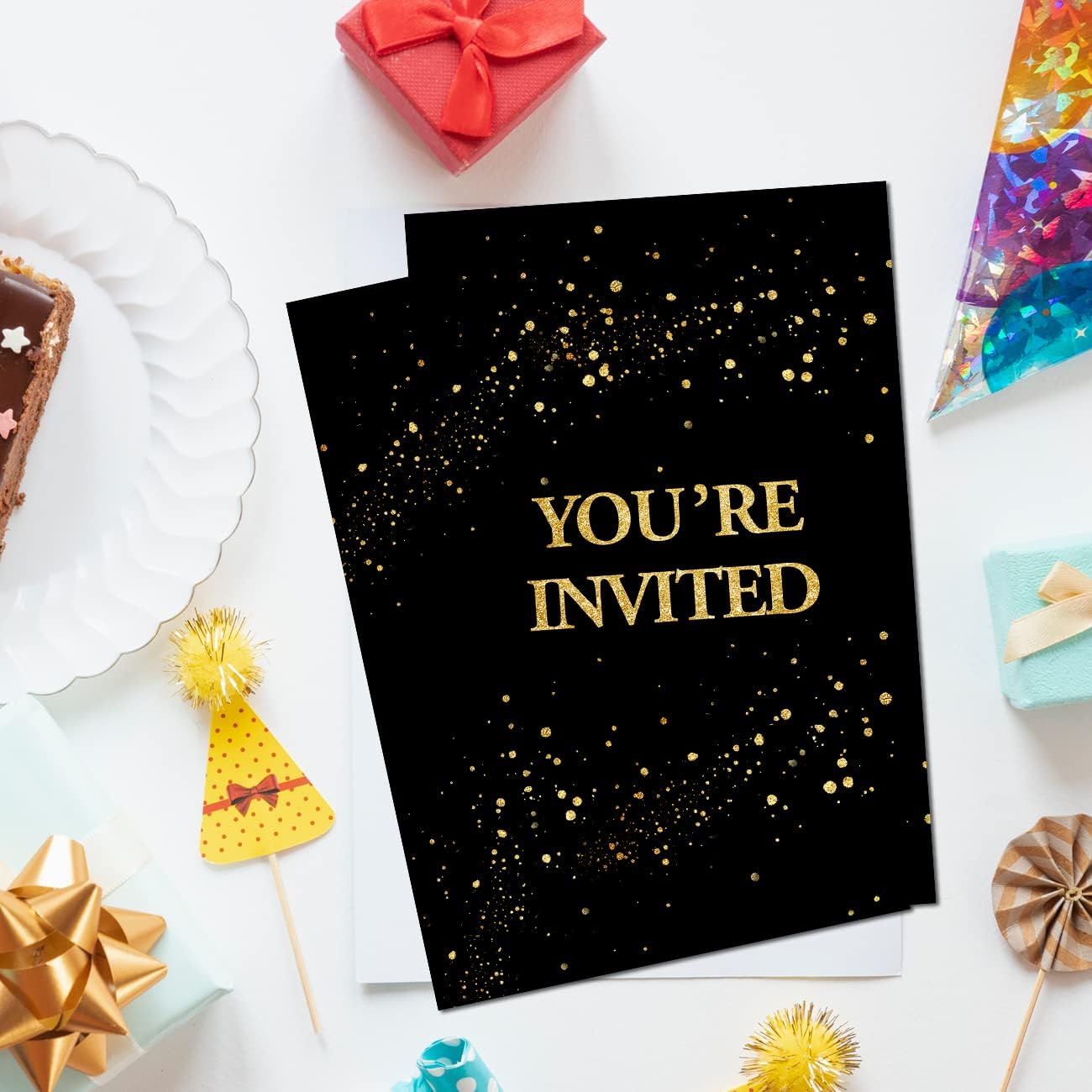 Soiceu Real Gold Foil Surprise Birthday Invites Set of 20