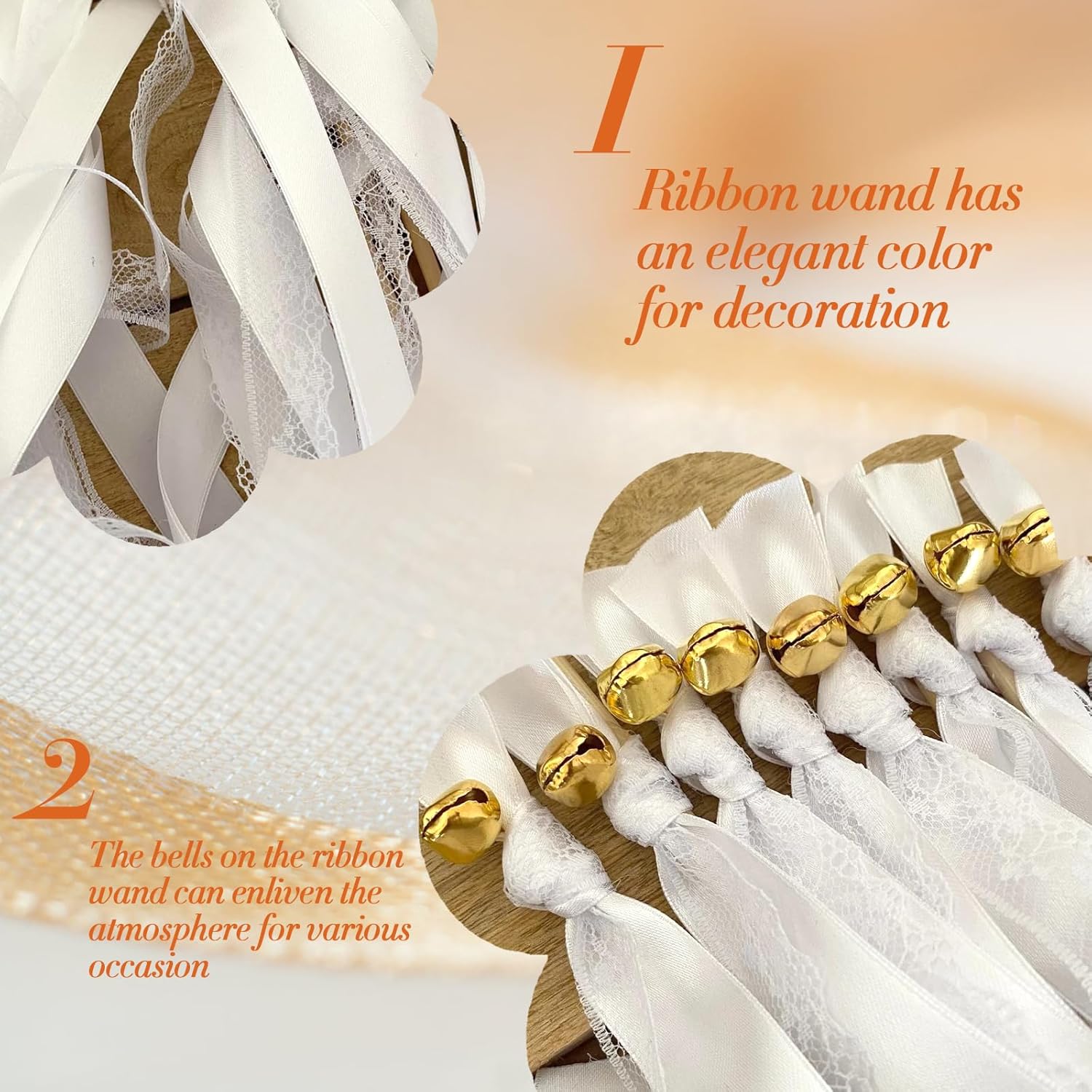 50Pcs Ribbon Sticks with Bells for Wedding Party Decorations