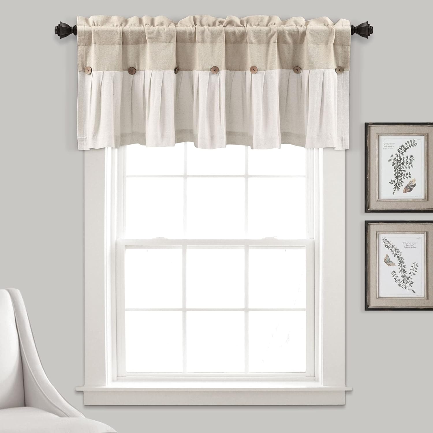 Lush Decor Linen Button Farmhouse Valance 52x18 Inch