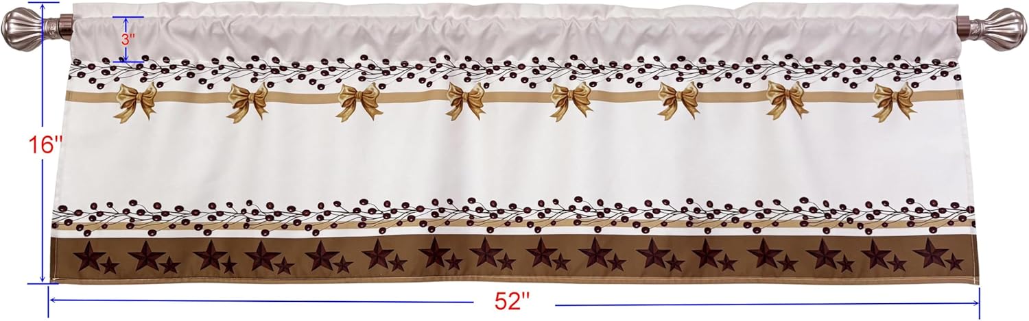 Country Stars Bows Red Berry Barn Valance Curtain for Privacy