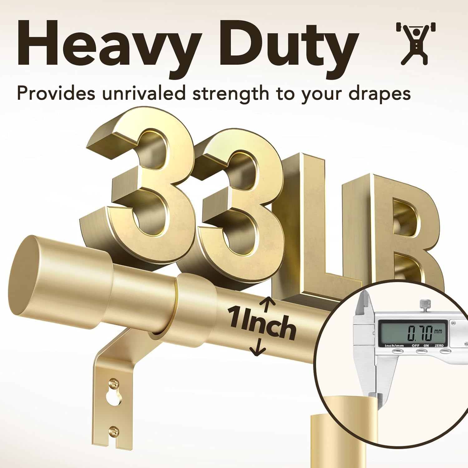 Heavy Duty Gold Curtain Rods 66-120 Inch Single Rods