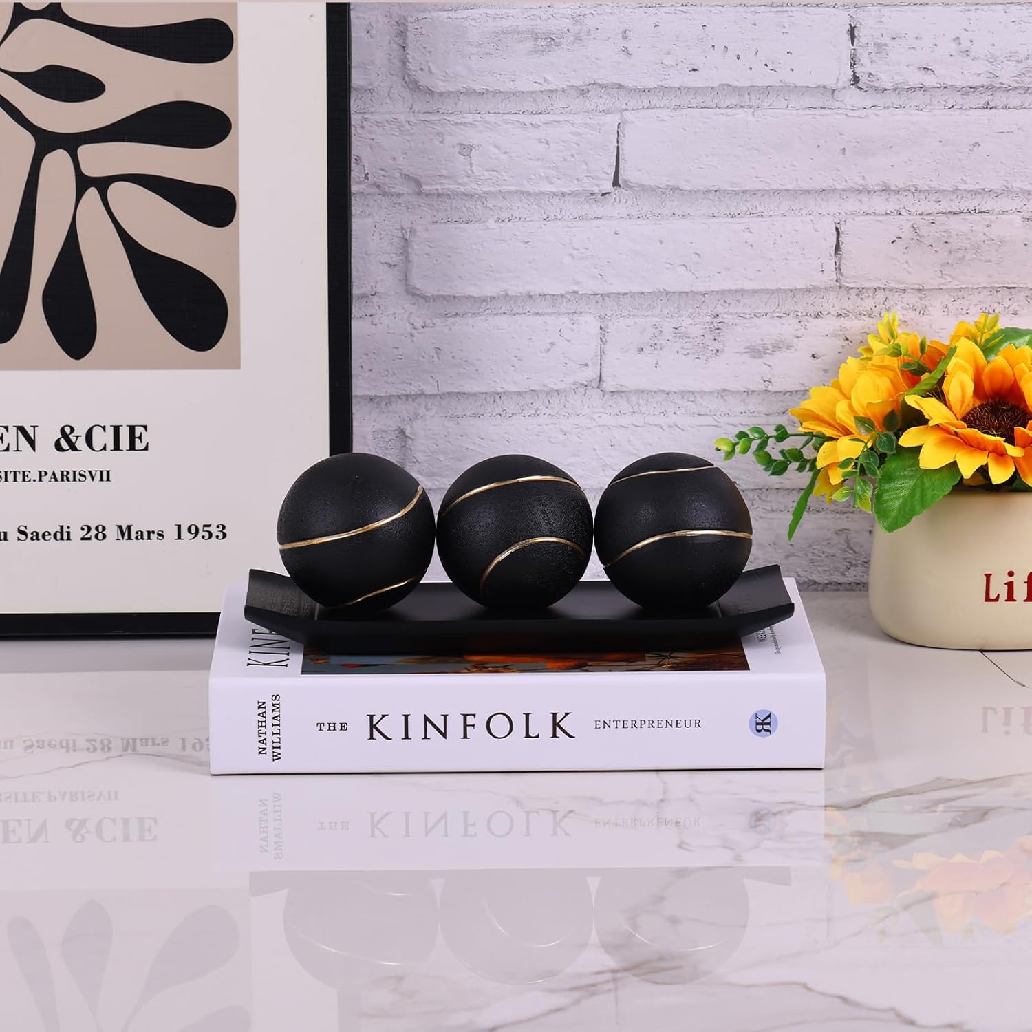 LCCCK Decorative Tray with Gold Orbs Set