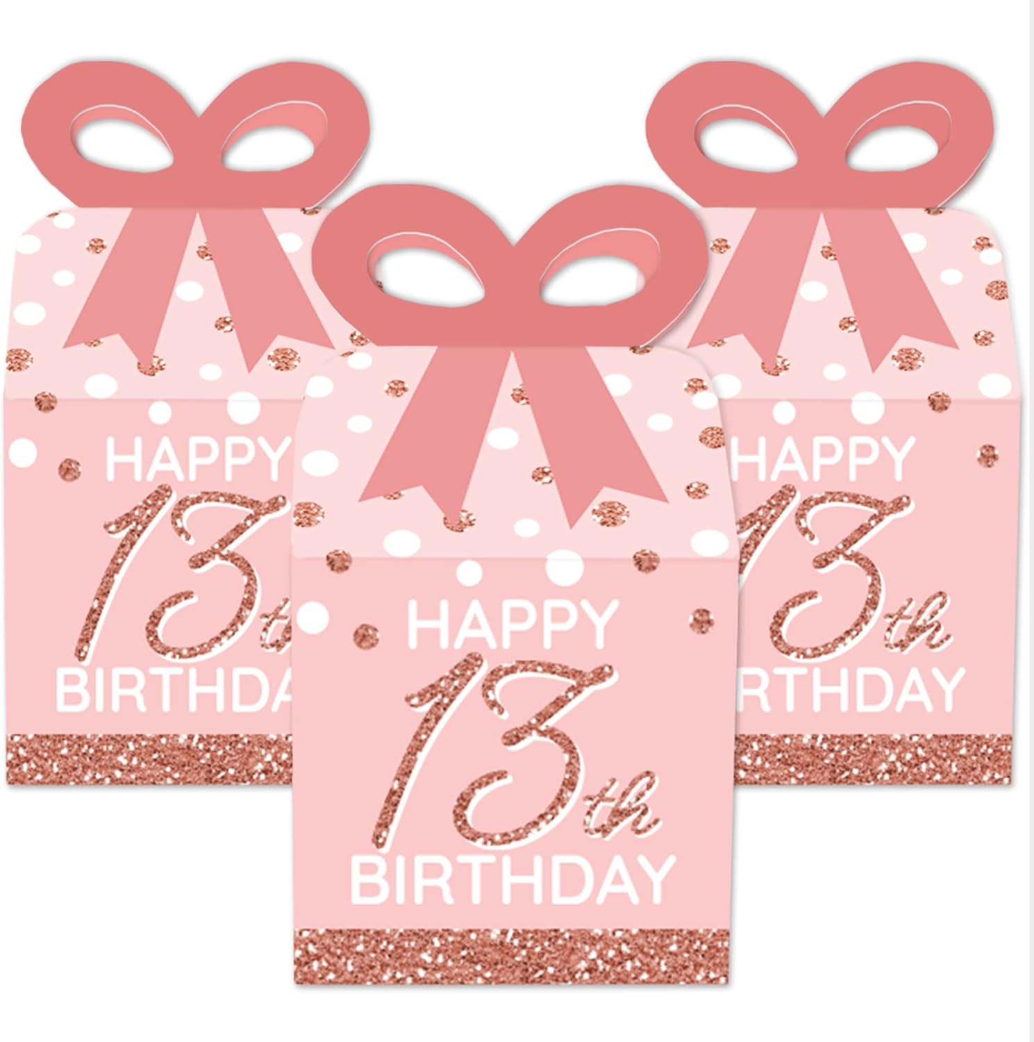13th Pink Rose Gold Birthday Bow Box Set of 12