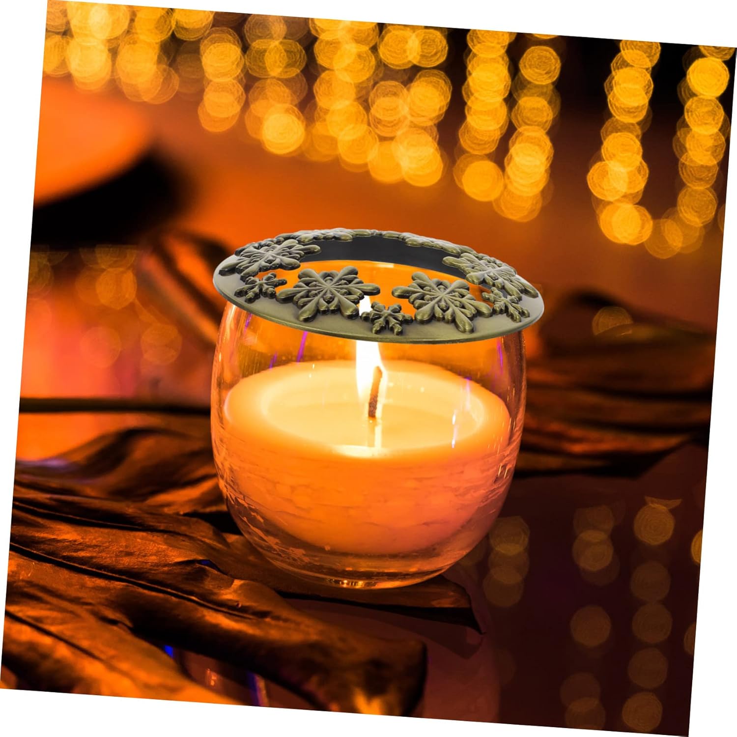 1pc Christmas Candle Cup Lid Zinc Alloy Jar Cover Snowflake Design Heat Gathering