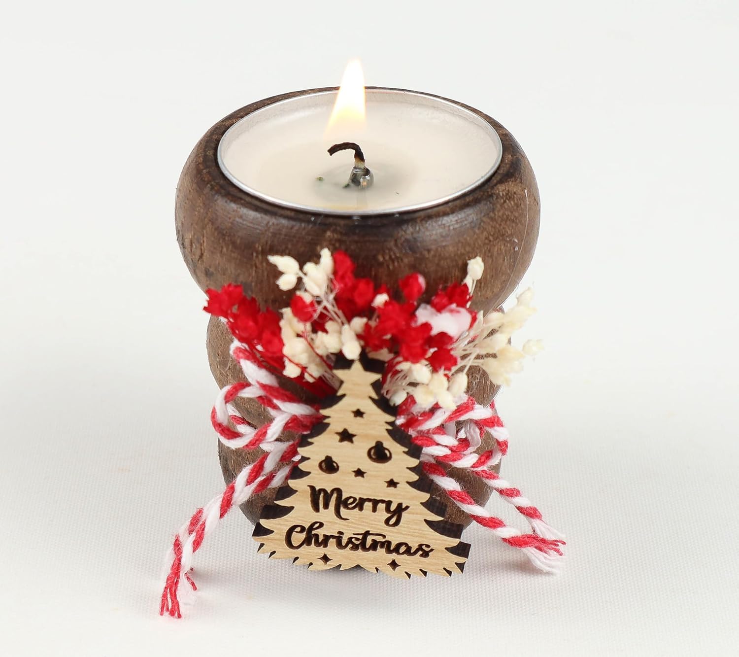 HTF Pack of 10 Christmas Decorations Wood Tealight Candle Holders