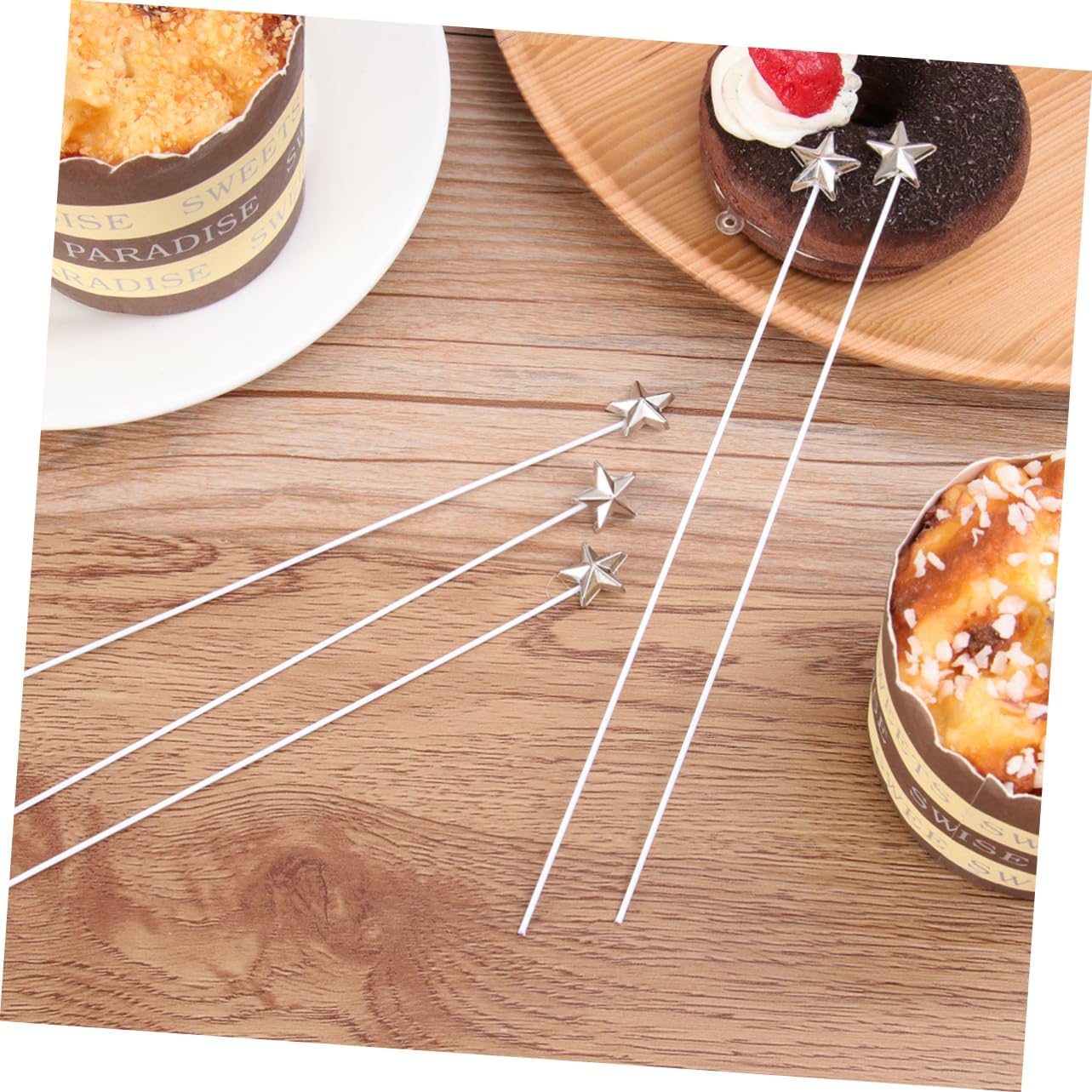 OFFIGAM 50 Pcs 3D Silver Star Cake Decorators