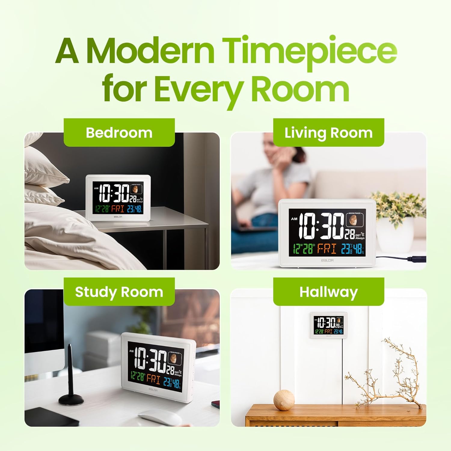 Baldr Atomic Clock with Temperature and Humidity Display - White