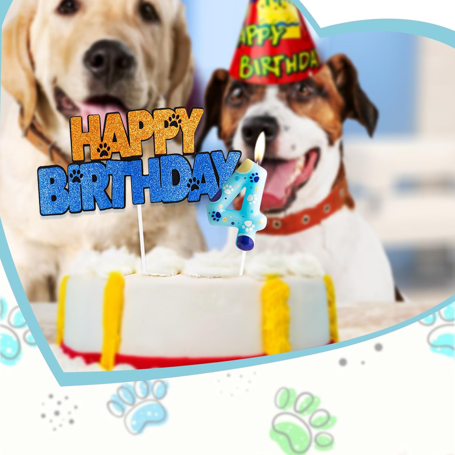 Dog Paw 5th Birthday Cake Decorations with Candles and Toppers
