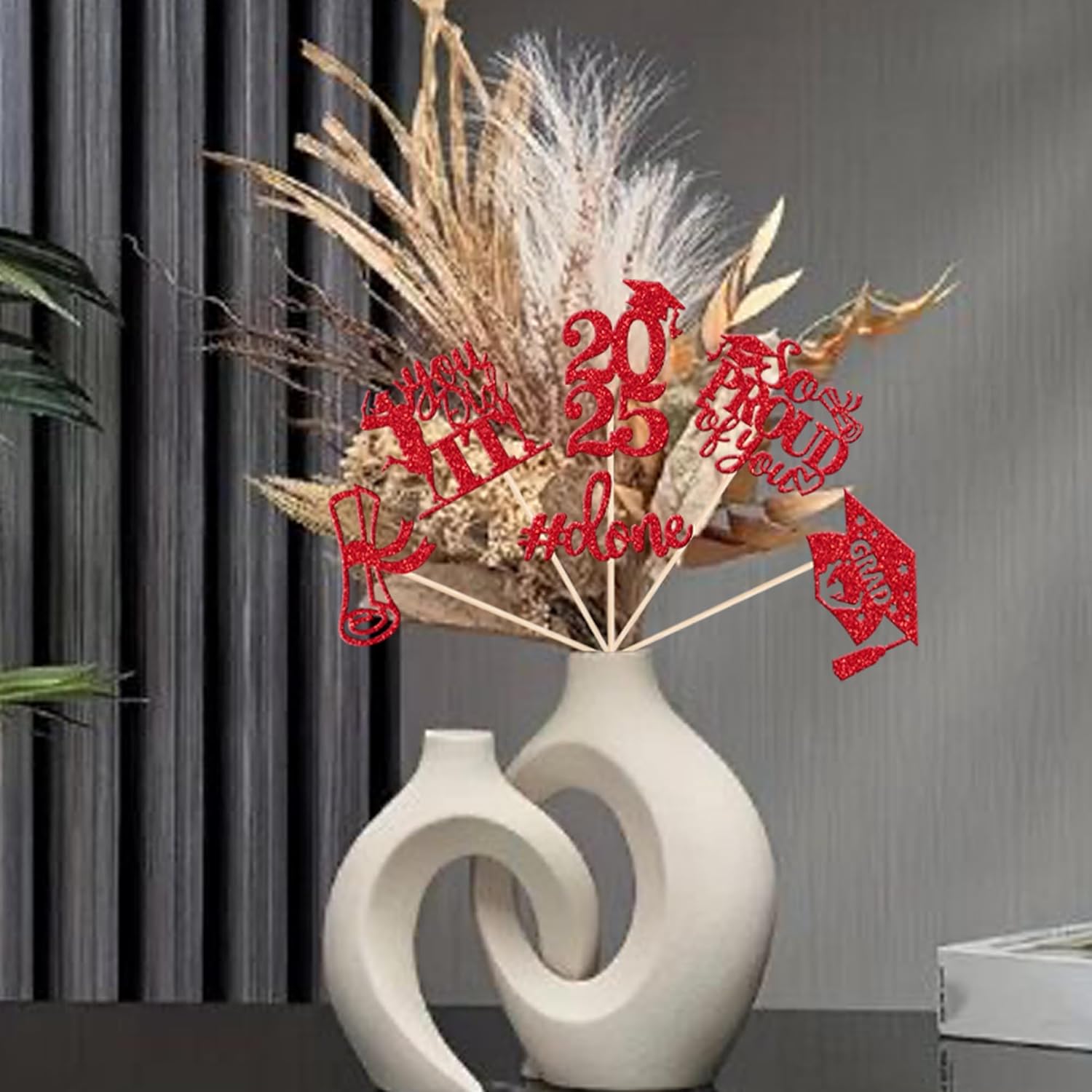 2025 Graduation Centerpiece Sticks Red Glitter